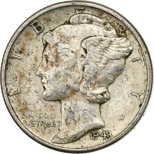 [#1164008] United States, Dime, Mercury Dime, 1943, U.S. Mint, Silver, EF, KM:14