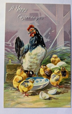 Easter Chicken Chicks Vintage Postcard Germany Raphael Tuck Antique Embossed