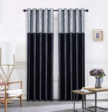 Crushed Velvet Band Faux Silk Curtains Eyelet Ring Top Or Matching Cushion Cover