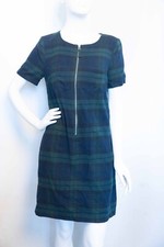 Madewell Dark Green Blue Plaid Flannel Short Sleeve Lined Shift Dress Pockets 6
