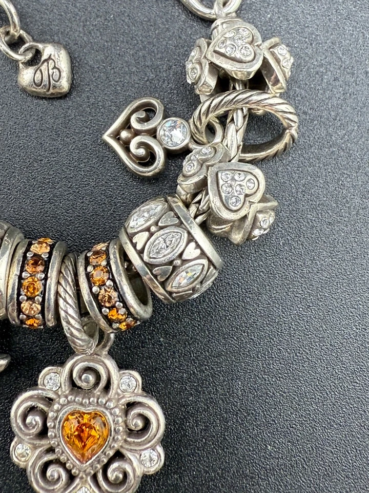 "Pulsera deslizante vintage Brighton Charm Love marrón naranja estrás deslizante 6,5""" Foto 4 de 4