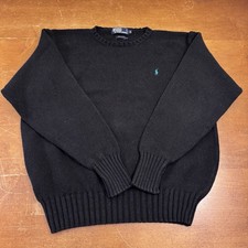 VTG Polo Ralph Lauren Sweater Mens 2XL Black Crewneck Cotton Knit Green Pony
