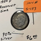 1950-D Roosevelt Dime 90% Silver. Inv#S153