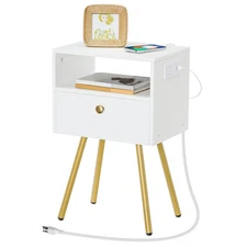 Nightstand with Charging Station, Side Table with USB Ports and Outlet, End T...