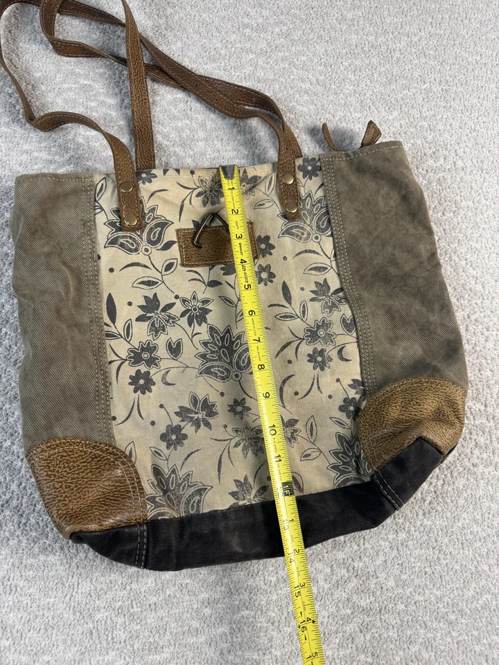 Myra Bag Tote Shoulder Bag Womens Brown Tan Canvas Leather Floral Print Boho - Image 3 of 4