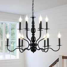 Black Chandelier, 12-Light Farmhouse Chandeliers for Dining Room Light Fixtur...