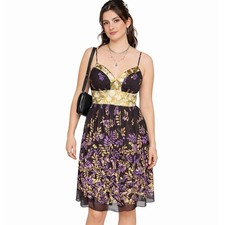 OC by OC Silk Babydoll Dress Womens Size 6 Floral Fairy Purple Gold Indie Boho