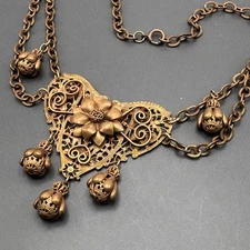 Vintage Victorian Revival Gold Tone Brass Filigree Swag Choker necklace