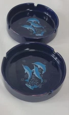 Vintage Pair of Cobat Blue Dolphin  Ashtrays Underwater Beach House Set of 2