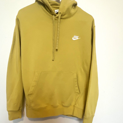 Nike Men's Beige Solid Pullover Hoodie M Long Sleeve Logo Kangaroo Pocket