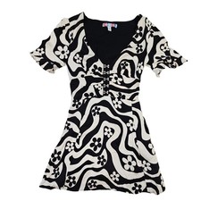 Urban Outfitters Black Beige Psychedelic Floral Swirl Hook Eye Mini Dress Small