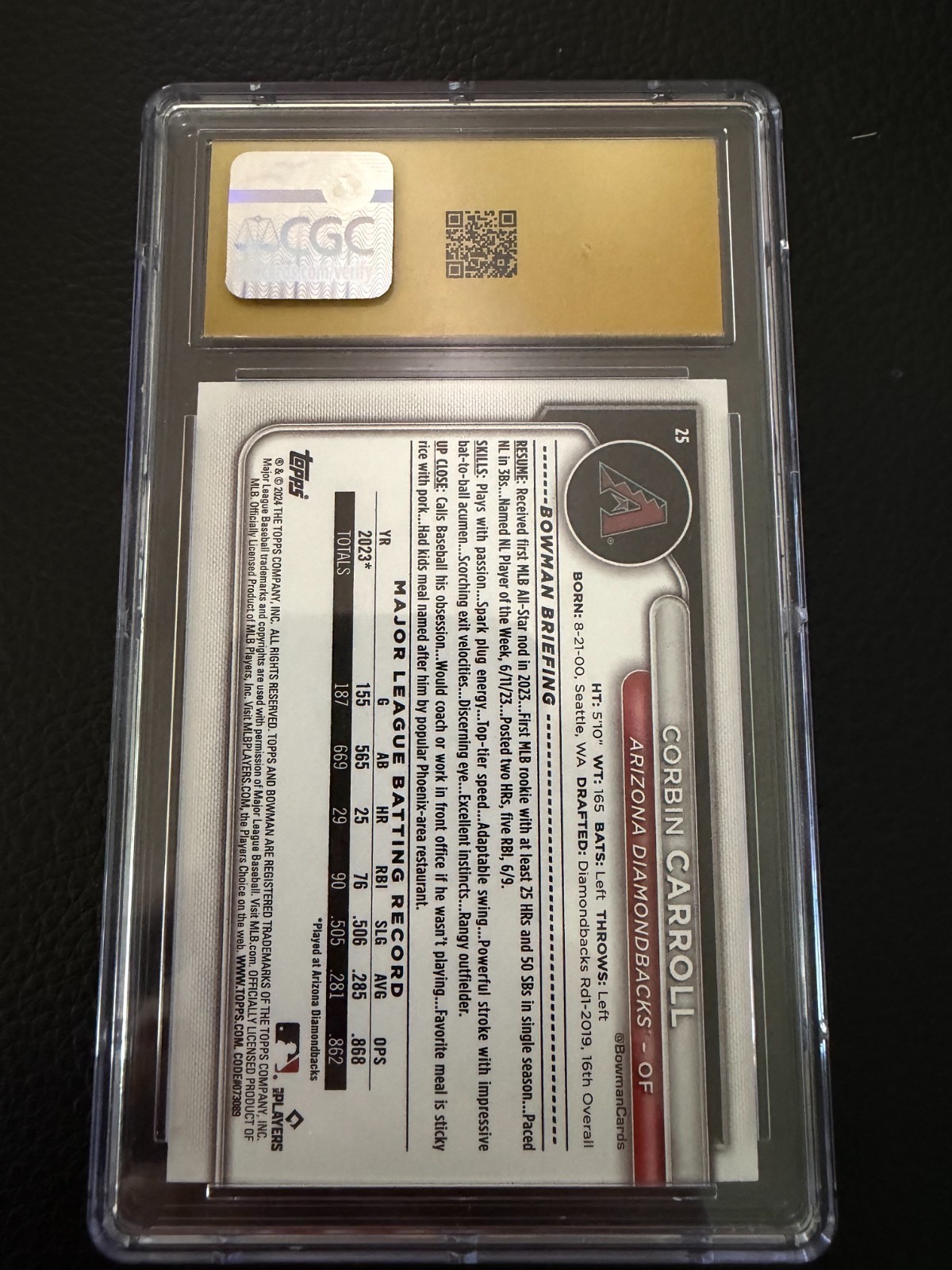 Corbin Carroll, PRISTINE 10, 2024 Bowman, #25 view 2