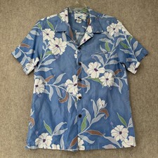 Mens Andrade Honolulu Resort Shop Vintage Cotton White Blue Floral Shirt XL