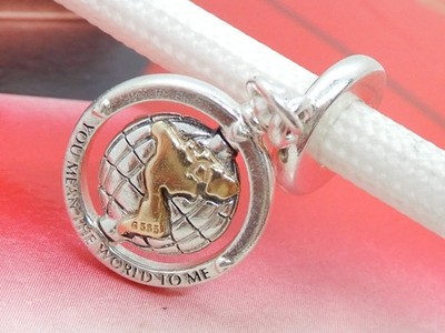 Auth.Pandora Silver & 14K Gold Spinning World/Globe Dangle Charm 799303C01