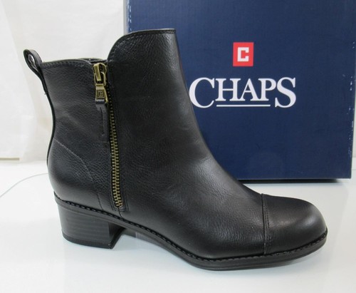 Women's Shoes Chaps PAGE Ankle Boots Booties Double Zip Round Toe Black Size 6 - Picture 1 of 6