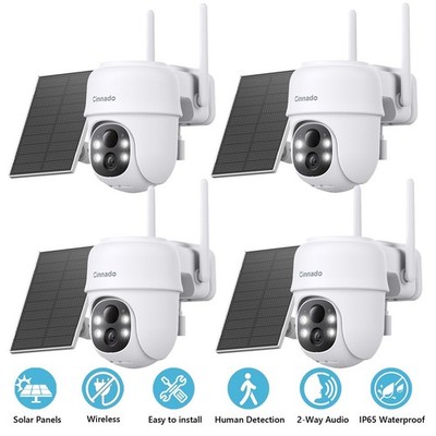 4Pack Wireless 3MP 2.4G Wifi Solar Security Camera Outdoor Camera 360°PTZ Home