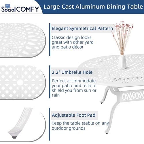Set da pranzo patio 9 pezzi set mobili da esterno con grande tavolo ovale 8 sedie girevoli - Foto 39 di 45