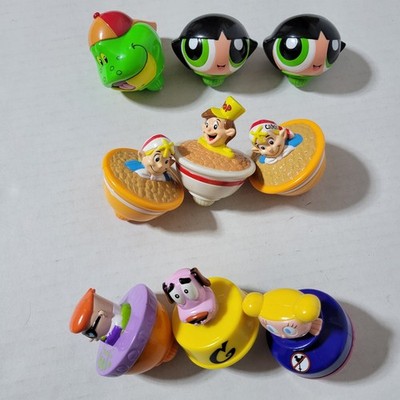 Kellogg's 2003 Vintage Cartoon Network & Cereal Icons Spinning Tops Lot of 9