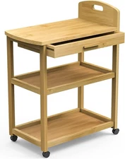 Purbambo Bamboo Kitchen Storage Rolling Cart, 3 Tier