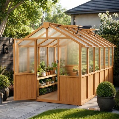 PABIMIA 6x12 FT Wooden Greenhouse, Heavy Duty Wood Garden House for Plants