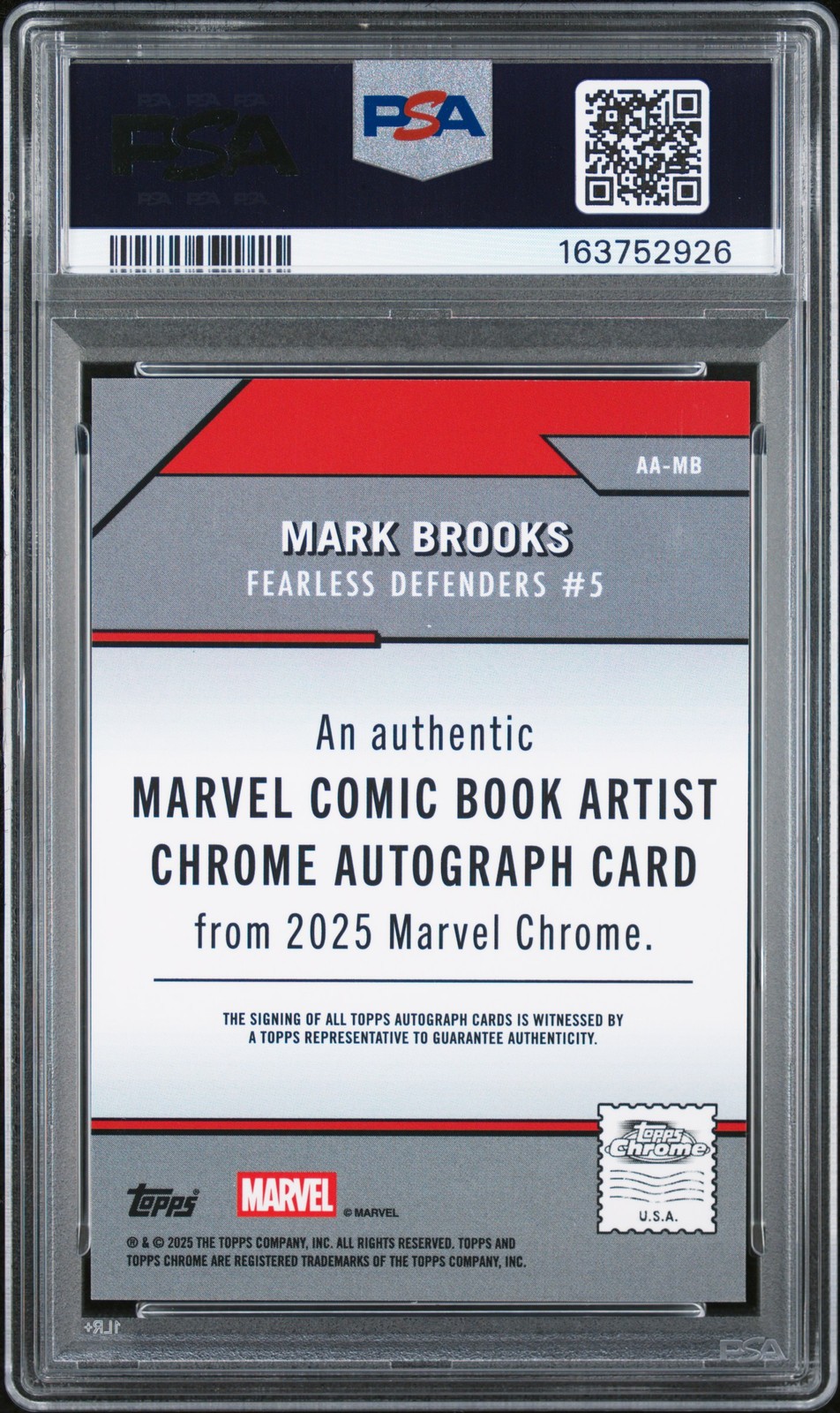 2025 TOPPS CHROME MARVEL SAPPHIRE AUTO PURPLE #AAMB MARK BROOKS 10/15 PSA 10 view 2