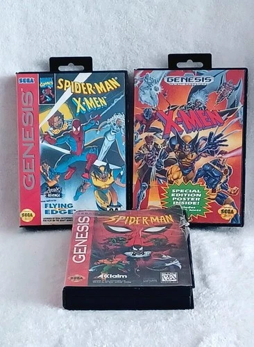 Lot of 3 Sega Genesis Spider Man and X Man games CIB