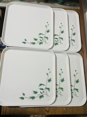 Set of 2 St Regis Serv-A-Dish White Enameled Metal Snack/ Dinner Serving Tray