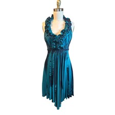 Y2K Ruffle GUESS by Marciano Halter Dress Handkerchief Hem Small Teal Vintage