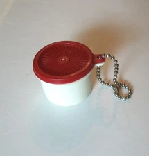 Tupperware mini VINTAGE  SERVALIER CANISTER keychain 80s HTF Red seal white bowl
