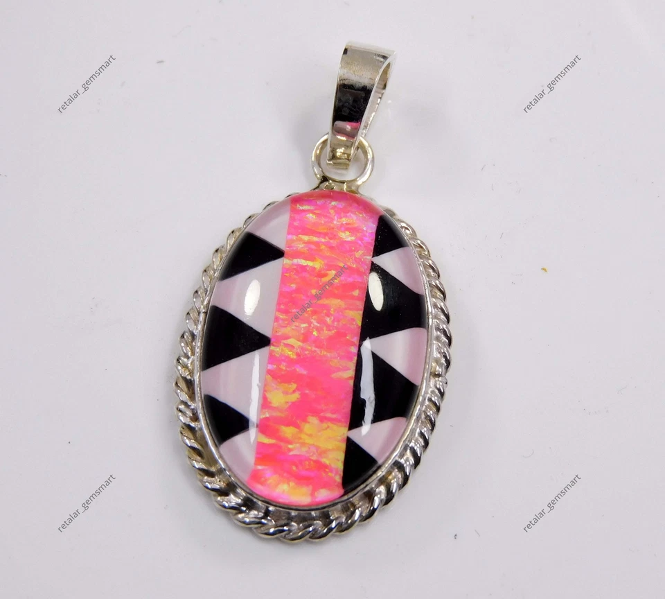 Hermoso colgante de plata de ley 925 29,00 quilates ópalo australiano piedras preciosas Foto 4 de 4