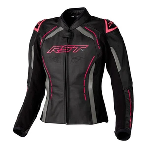 RST S1 Ce Ladies Leather Motorcycle Jacket Black Neon Pink