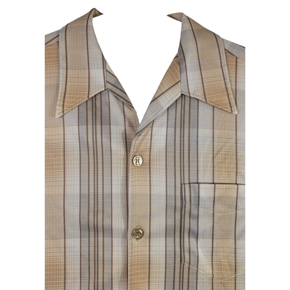 JCPenney Styled In California Shirt Beige Brown Striped Mens Large Vintage - Image 2 of 4