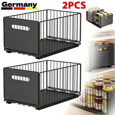 2X Ausziehbare Teleskopschublade Korbauszug Kohlenstoffstahl 24,5×37,5 cm - Bild 1 von 4