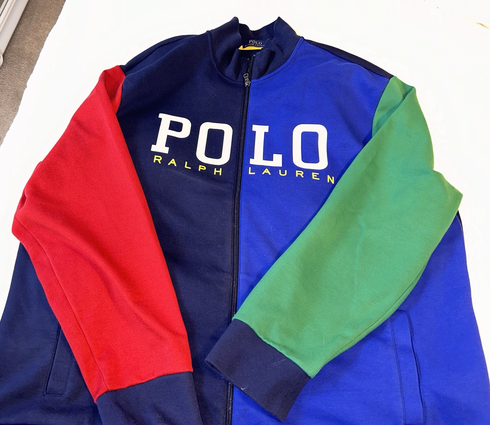 Splendido top Ralph Lauren luminoso multicolore pony zip pile uomo XXL