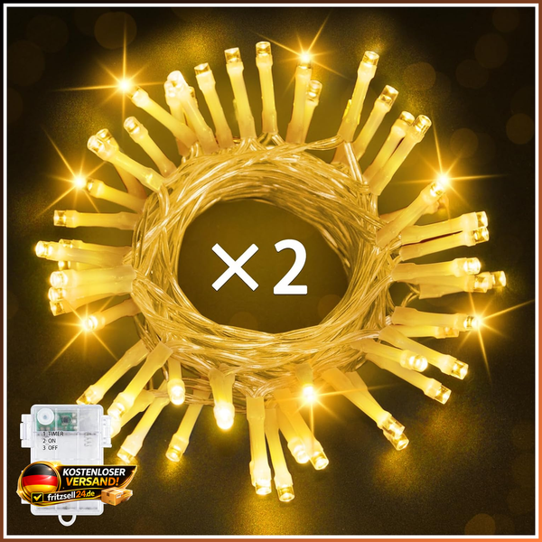 Lichterkette AußEn Batterie 2X5M Warmweiß Weihnachtsbeleuchtung Mit Timer-image