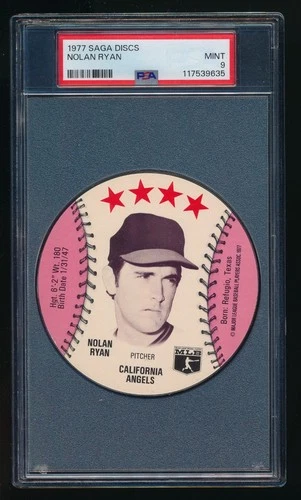 1977 Saga Baseball Disc  Nolan Ryan PSA 9 Mint California Angels New Slab