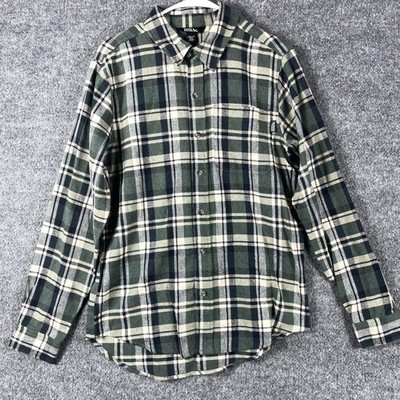 Eddie Bauer Shirt Mens Small Green Plaid Flannel Long Sleeve Button Up Casual