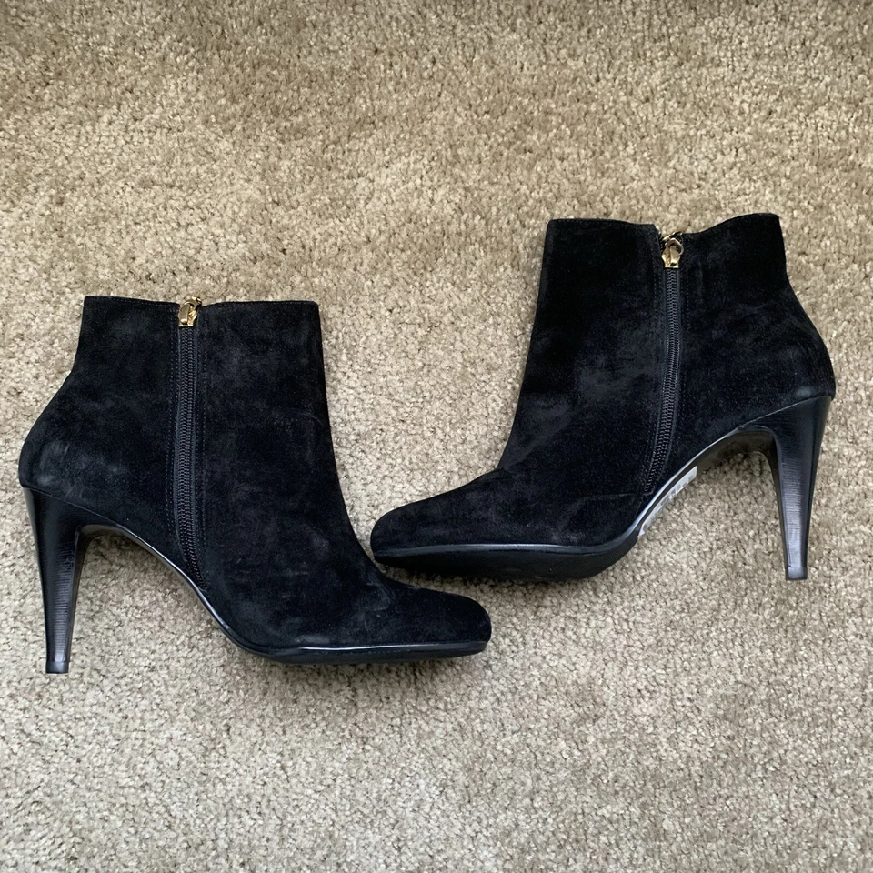 NEW $179 Talbots Meegan Leopard Bow Black Suede Boots Size 10 - Image 2 of 4