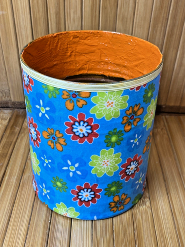 Handmade Colorful Flower Fabric Wrapped Tin Can Planter 4 5/8 in x 4 in diameter - Picture 2 of 8