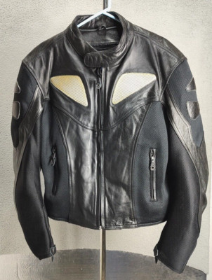 X Element Motorcycle Jacket Adult 44 Black Leather Armour Hi Viz Mens
