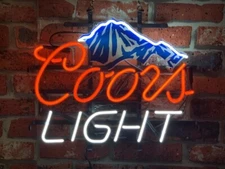Coors Light Beer Snow Mountain Board 20"x16" Neon Sign Bar Real Glass Pub Night