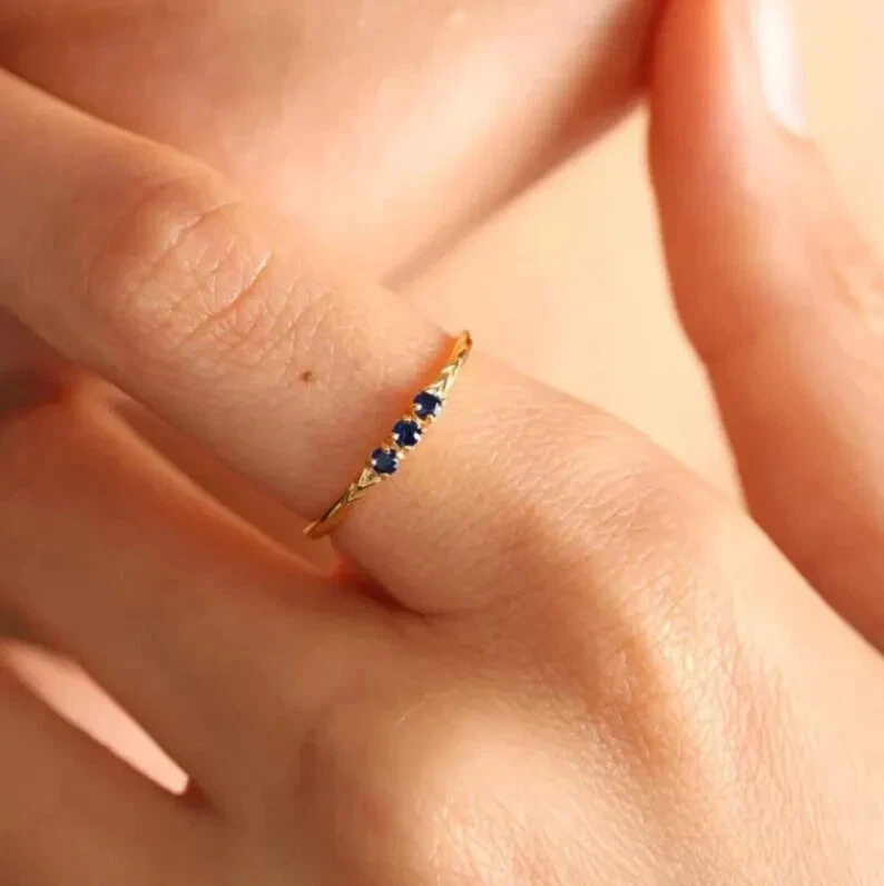 Имитация маленький синий сапфир кольцо синий сапфир кольцо изящный сапфир кольцо женщин - Изображение 3 из 4