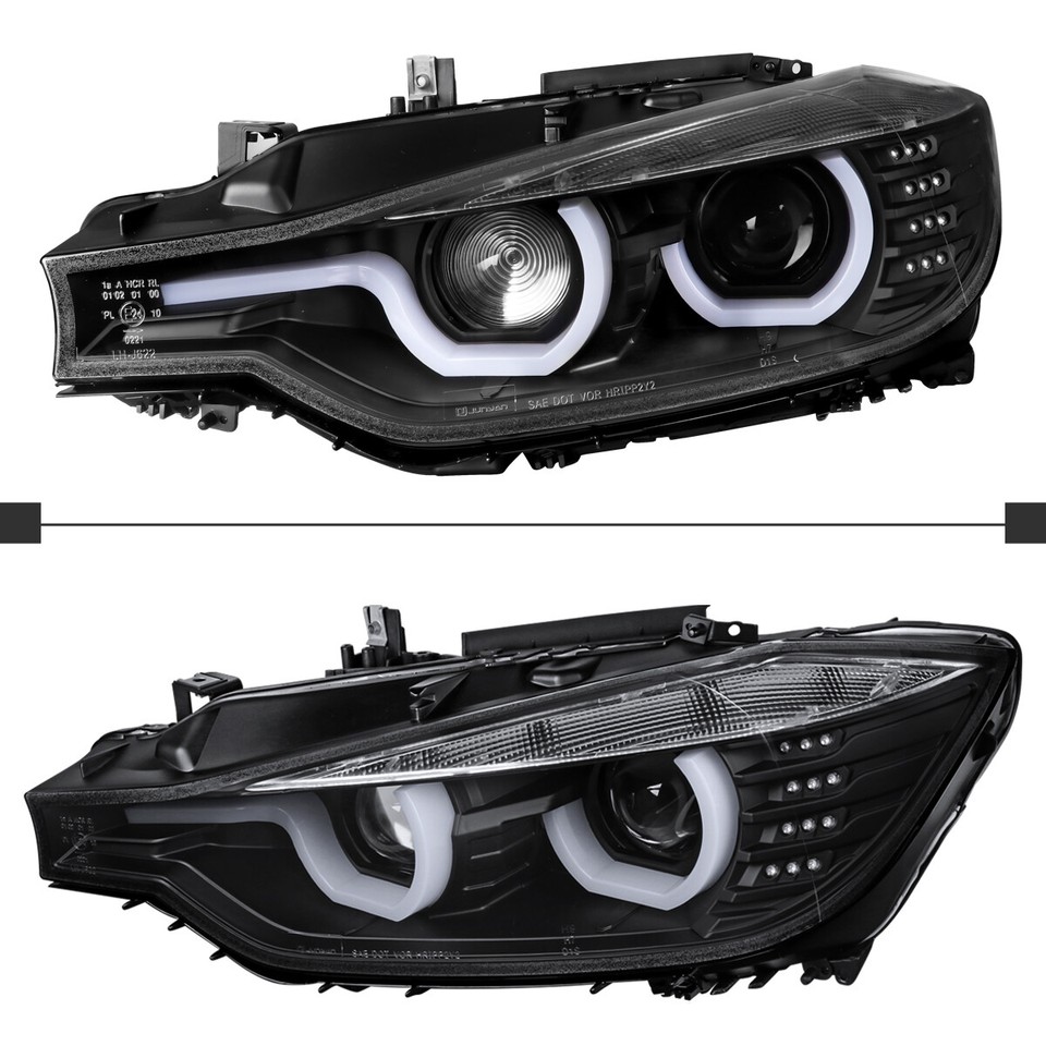 Black Projector Headlights Fits 2012-2015 BMW F30 328i 335i LED U Halo ...