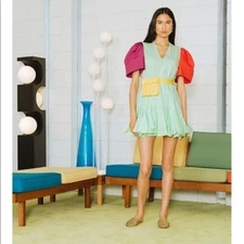 Rhode Resort Vivienne Ella Ruffle Mini Dress Cotton Voile Swing Solid XS 251143