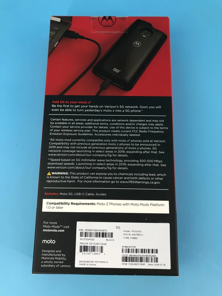 Motorola 5G Moto Mod Negro para Moto Z3 Moto Z4 Verizon Totalmente Nuevo Foto 2 de 3