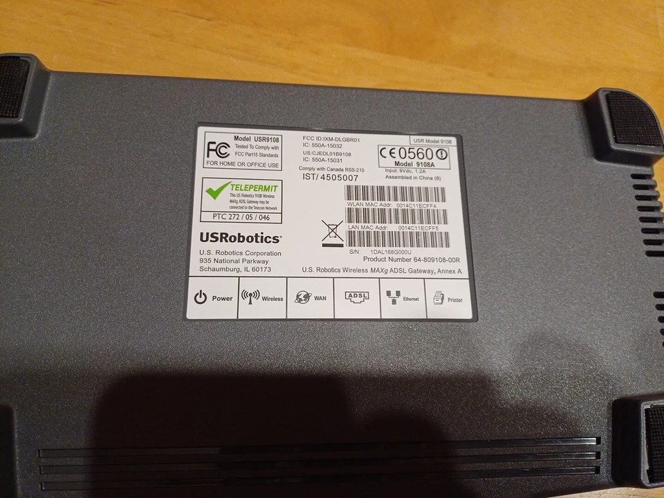 US Robotics 9108A Wireless MAXg ADSL2 + Gateway  - Image 4 of 4