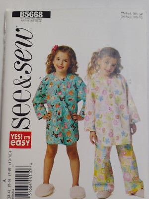 Nightshirt Sleep Pants Girls 3-12 Simplicity B5668 Sewing Pattern UC 5668 Easy