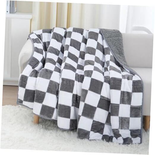 Weighted Checkerboard Blanket Queen 15lbs 48x72 Grey Plaid Design  -image