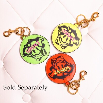 NEW $295 VERSACE Green SMILEY MEDUSA GRAFFITI Leather BAG CHARM