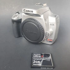 Canon EOS Rebel XTi 10.1MP Digital SLR Camera Body Silver w/ Flash Card Untested